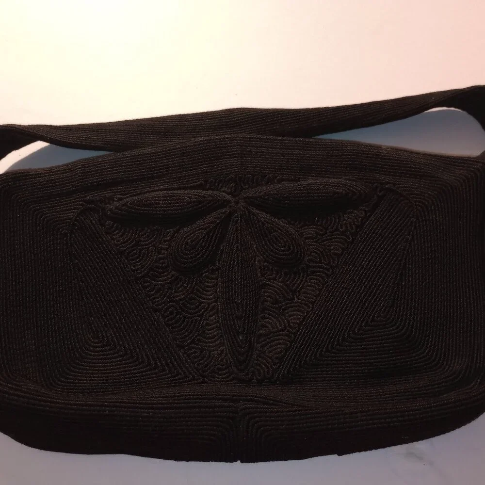 Genuine Corde Black Corded Purse Vintage 30s 40s - Picture 2 of 15